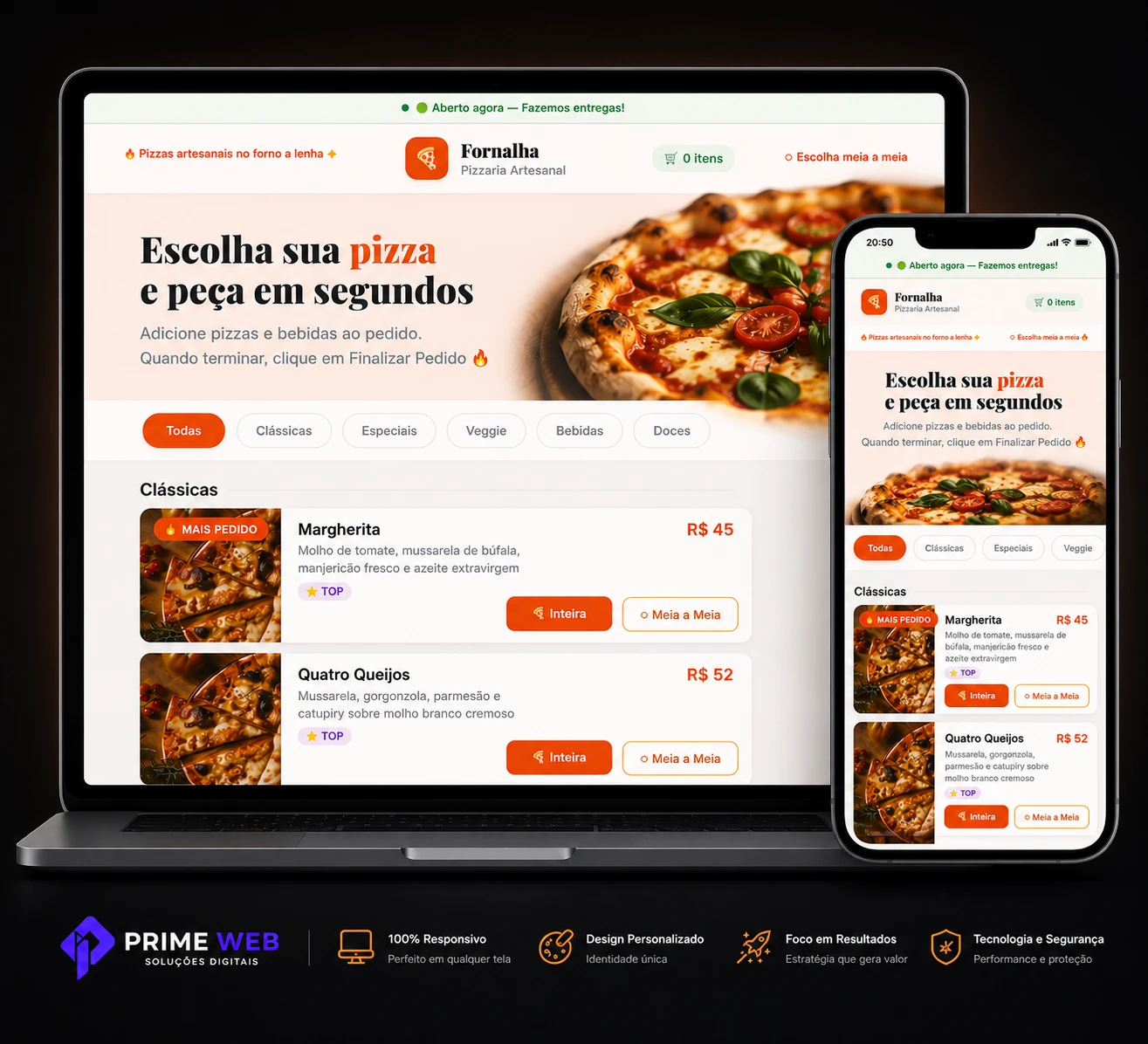 Mockup de cardápio digital via QR Code