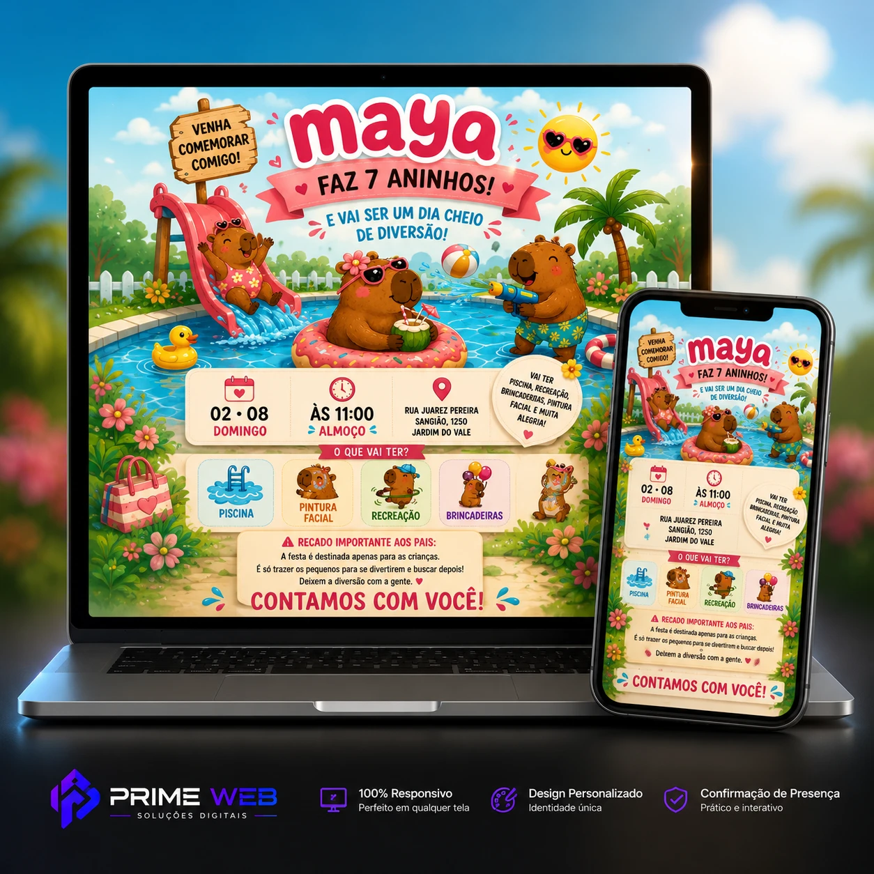 Mockup de convite digital interativo